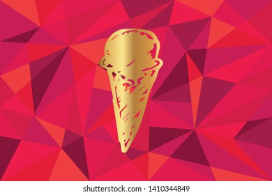 Vector Illustration of Ice Cream Icon with Red Polygon and Geometric. Graphic Design for Template, Layout, Background, Poster and More