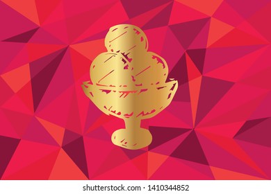 Vector Illustration of Ice Cream Icon with Red Polygon and Geometric. Graphic Design for Template, Layout, Background, Poster and More