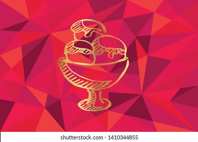 Vector Illustration of Ice Cream Icon with Red Polygon and Geometric. Graphic Design for Template, Layout, Background, Poster and More