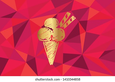 Vector Illustration of Ice Cream Icon with Red Polygon and Geometric. Graphic Design for Template, Layout, Background, Poster and More
