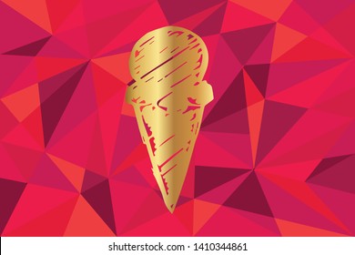 Vector Illustration of Ice Cream Icon with Red Polygon and Geometric. Graphic Design for Template, Layout, Background, Poster and More