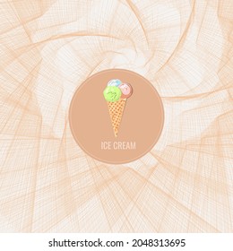 Vector illustration of ice cream, isolated on is a light shade of brown background. Summer illustration sweet fast food 
