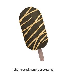 Vector illustration of ice cream. Isolated ice lolly with chocolate. Idea for a poster, postcard, t-shirt. Healthy food for takeout, bar or restaurant menu. Cartoon style. Summer vibe