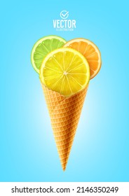 Vector illustration ice cream. Lemon, orange and lime.