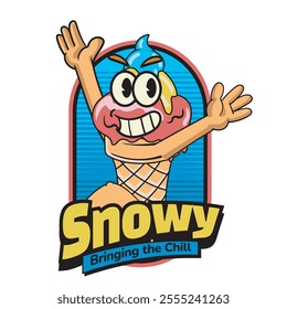 Vector Illustration of Ice Cream Mascot with Retro Mascot Illustration Available for Logo Badge