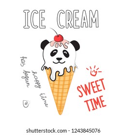 Vector illustration of ice cream in meme and comic style. Cool sticker for patch, poster, diary, laptop or smartphone. Original funny drawings for prints