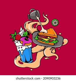 vector illustration of ice cream and milk sandwich a design for fast food and good enough to use in a restaurant or as a t-shirt design