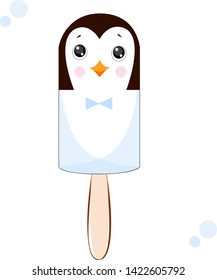 Vector illustration ice cream on a stick funny penguin