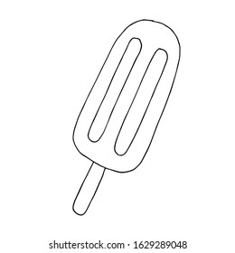 Vector illustration. Ice cream on a stick Isolated on white. Hand drawn doodle clipart. Seasonal summer dish sketch. Perfect for menu, poster, food banner. Logo, social media Highlight Cover, icon.