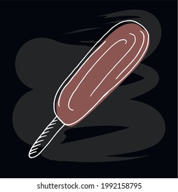 Vector illustration of an ice cream on a black background for banner, signage, menu, café advertisement, product design. Doodle drawing with tasty pastel colors for web or print
