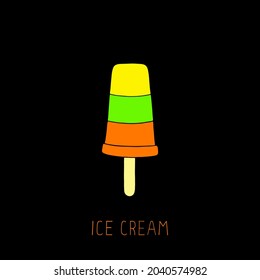 Vector illustration with ice cream on a stick on a black background.