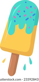 Vector illustration of ice cream on a stick. Melting ice cream on a stick isolated on a white background.Fruit Ice Cream on a stick. Vector Illustration.