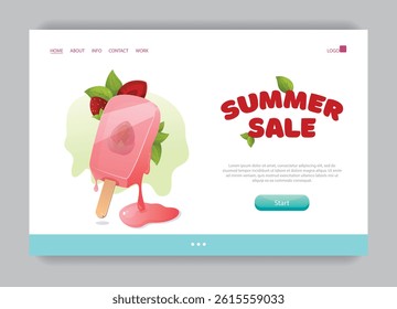 Vector illustration with ice cream on white background. Summer. Dessert.