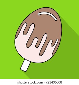 Vector illustration of ice cream on a wooden stick in flat style isolated on green background with shadow. Vector illustration