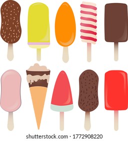 vector illustration ice cream pattern set sweets summer colours red yellow  chocolate cream nuts sugar  icon logo design