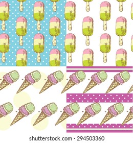 The vector illustration "ice cream pattern background set collection" for design