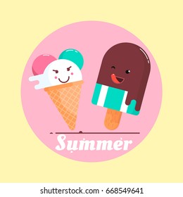 Vector illustration with ice cream and a phrase Summer . 