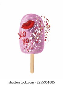 Ilustración vectorial con el helado y los labios rojos para cartas, imprimir, afiches.