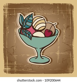 Vector illustration of Ice Cream in retro style. Vintage card.