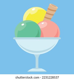 Vector illustration of ice cream scoops in a bowl