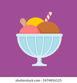 Vector illustration of ice cream scoops in a bowl