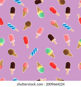 Vektorgrafik des nahtlosen Eis-Musters. Eiscreme-Muster auf violettem Hintergrund. Cute Muster für Druck.