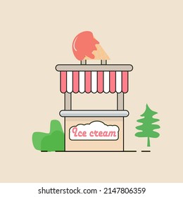 vector illustration of ice cream shop on cream color background for graphic design.
