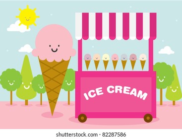 Vector Illustration Ice Cream Stall