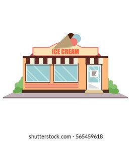 Vector illustration ice cream store icon. Ice-cream modern shop facade. Restaurant