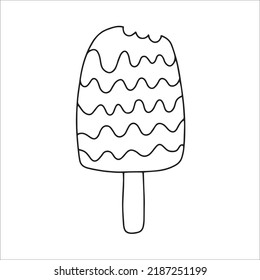 Ilustración vectorial del helado al estilo de un doodle. Helado dulce dibujado a mano. Aislado sobre un fondo blanco