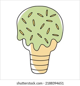 Ilustración vectorial del helado al estilo de un doodle. Helado dulce dibujado a mano. Aislado sobre un fondo blanco
