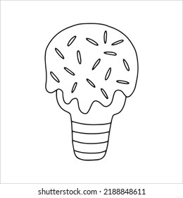 Vector illustration of ice cream in the style of a doodle.Hand-drawn sweet ice cream. Isolated on a white background