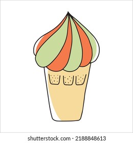 Vector illustration of ice cream in the style of a doodle.Hand-drawn sweet ice cream. Isolated on a white background