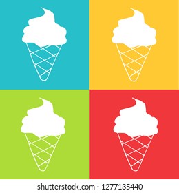 Vector Illustration of Ice Cream for Summer with Pattern Red, Yellow, Blue and Green Background. Graphic Design for Logo and T-shirt. 