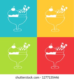 Vector Illustration of Ice Cream for Summer with Pattern Red, Yellow, Blue and Green Background. Graphic Design for Logo and T-shirt. 