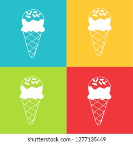 Vector Illustration of Ice Cream for Summer with Pattern Red, Yellow, Blue and Green Background. Graphic Design for Logo and T-shirt. 