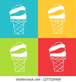 Vector Illustration of Ice Cream for Summer with Pattern Red, Yellow, Blue and Green Background. Graphic Design for Logo and T-shirt. 