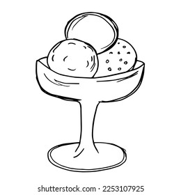 Vector illustration of ice cream, three balls of ice cream in the vase, product design.
