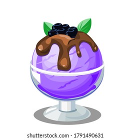 Vector illustration of ice cream Topped with chocolate and Blueberryin a glass cup. isolated on a white background.