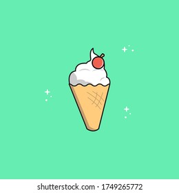 la ilustración vectorial de un helado con la cubierta de cerezas es perfecta para banner, afiche, pegatina