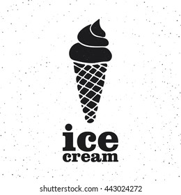 Vector illustration with ice cream. Typography poster with grunge texture.