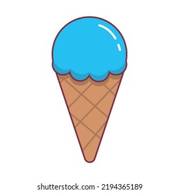 Vector illustration of ice cream in a waffle cone. Icecream in blue and brown colors isolated on white background. The idea for a poster, postcard, t-shirt.