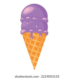 Vector illustration. Ice cream in a waffle cup. Cool. Ice cream cone. Ice cream drips. Heat. Pink.