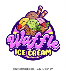 vector illustration of ice cream waffle bowl logo isolated on cartoon white background