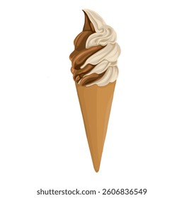 Vector illustration of ice cream in waffle cone on white background
