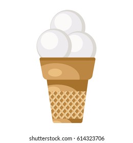 Vector illustration of ice cream. Waffle cup with three ice cream balls.
