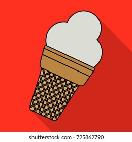 Vector illustration of ice cream in a waffle cup in flat style isolated on red background with shadow. Vector illustration