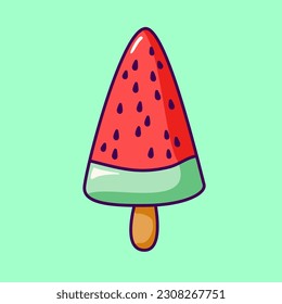 Ilustración vectorial con helado de sandía. Ilustración de esquema plana