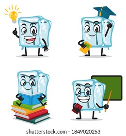 vector illustration of ice cube character of mascot collection set with education theme