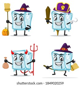 vector illustration of ice cube character of mascot collection set with love or halloween theme